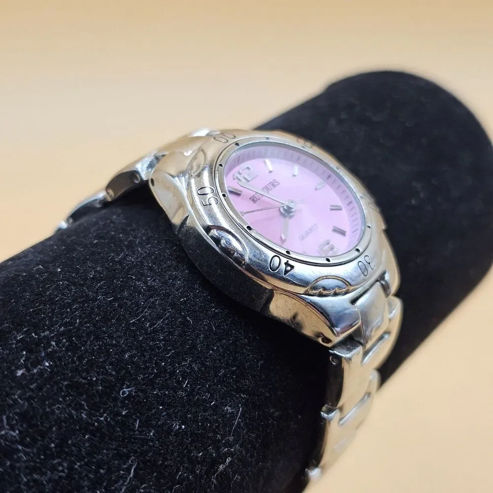 Vintage Rumours Silver Tone Women's Bracelet Watch Pink Dial Quartz New Battery